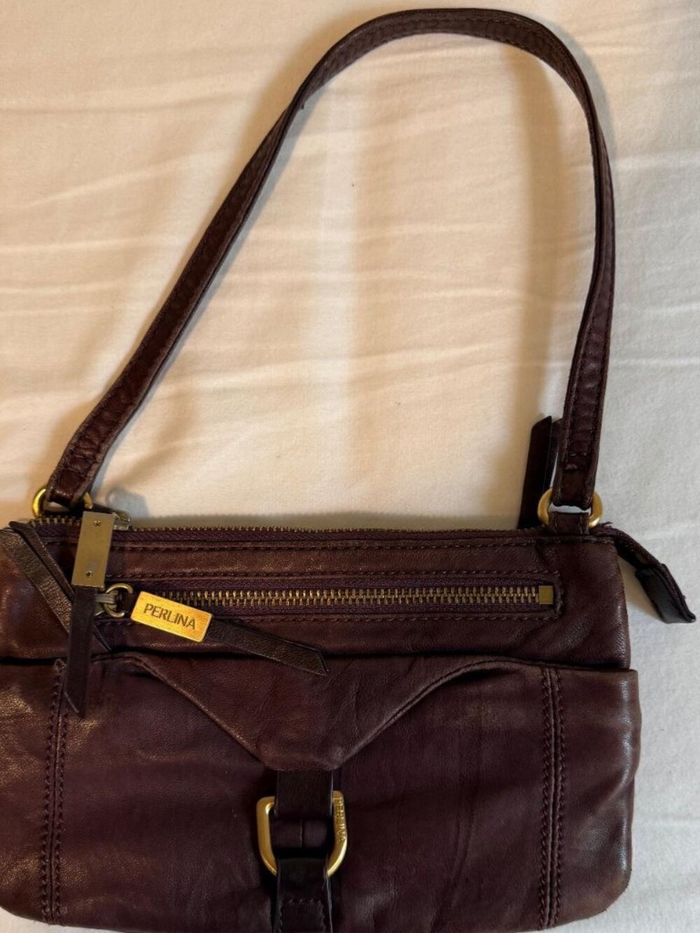 Perlina Burgundy Leather Y2K Shoulder Bag